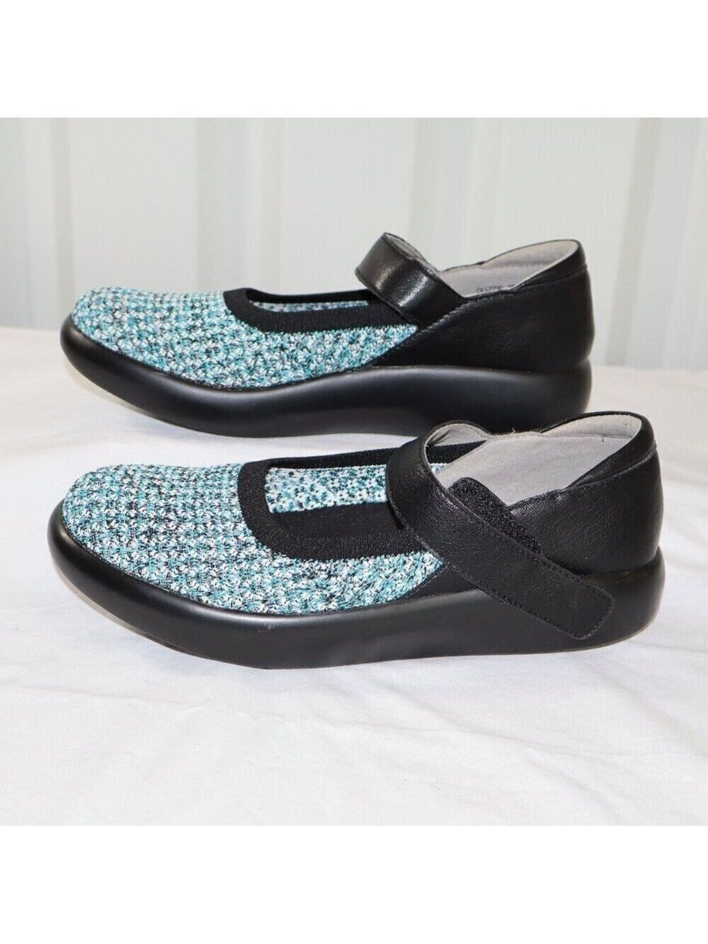 Alegria Womens Olivia Tweed Knit Mary Jane Comfort Shoe Blue Size EU38 US 8/8.5